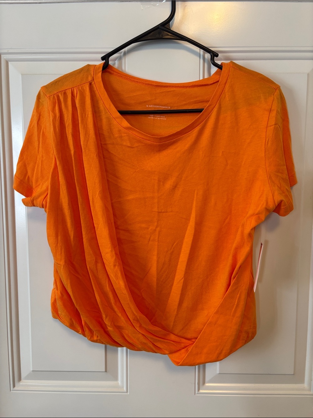 Anthropologie Bright Orange Draped Short-Sleeve Tee